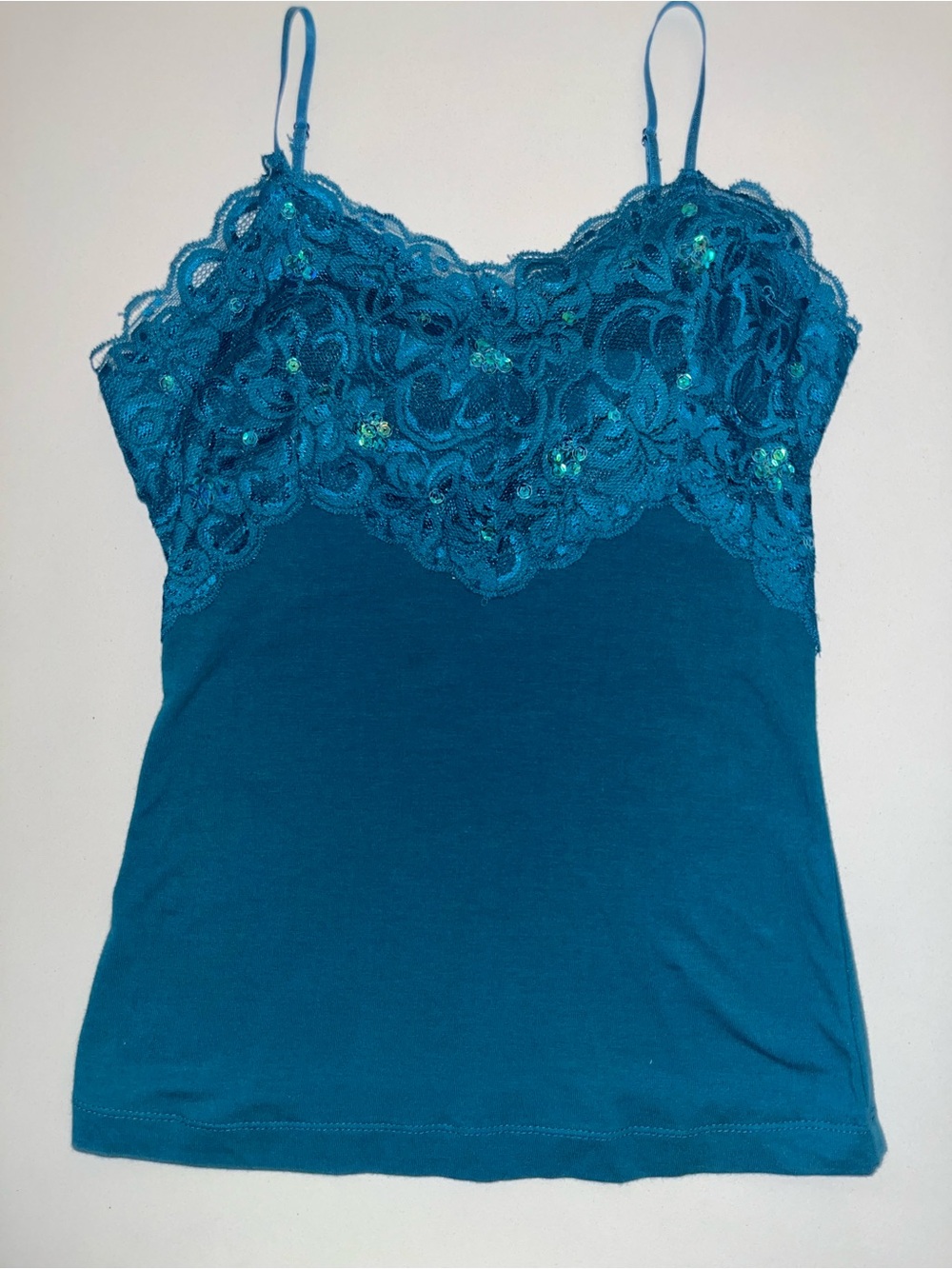 Wet Seal Teal Lace Sequin Cami Tank Top - Women's